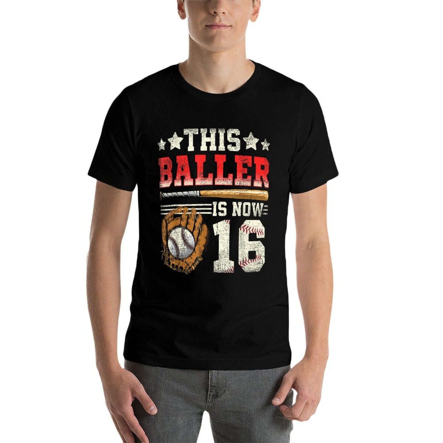 16th Birthday Boys Baseball 16 Year Old Birthday  Ribbed Collar T-Shirt