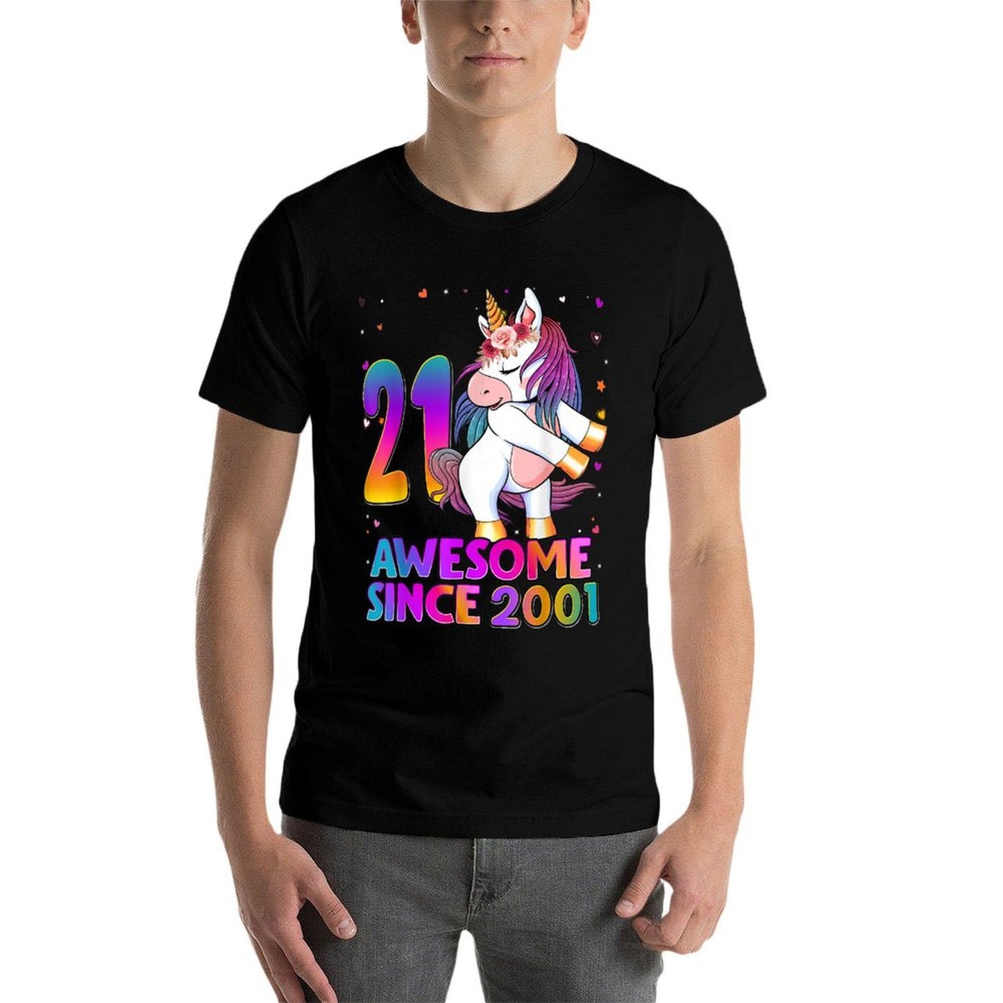 21 Years Old Unicorn Flossing 21st Birthday Girl Unicorn  Cotton T-Shirt