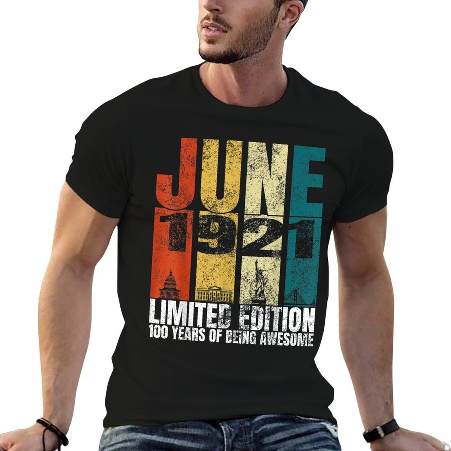 Vintage June 1921 Bday Costume 100 Years Old 100th Birthday  Wrinkle-resistant T-Shirt