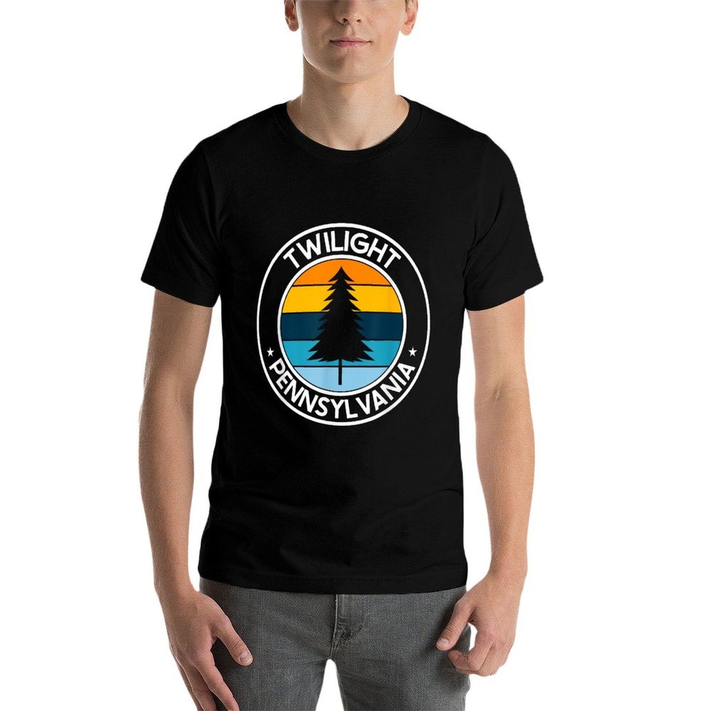 Twilight Pennsylvania PA USA City Pride Retro Sunset  Summer-ready Fabric T-Shirt