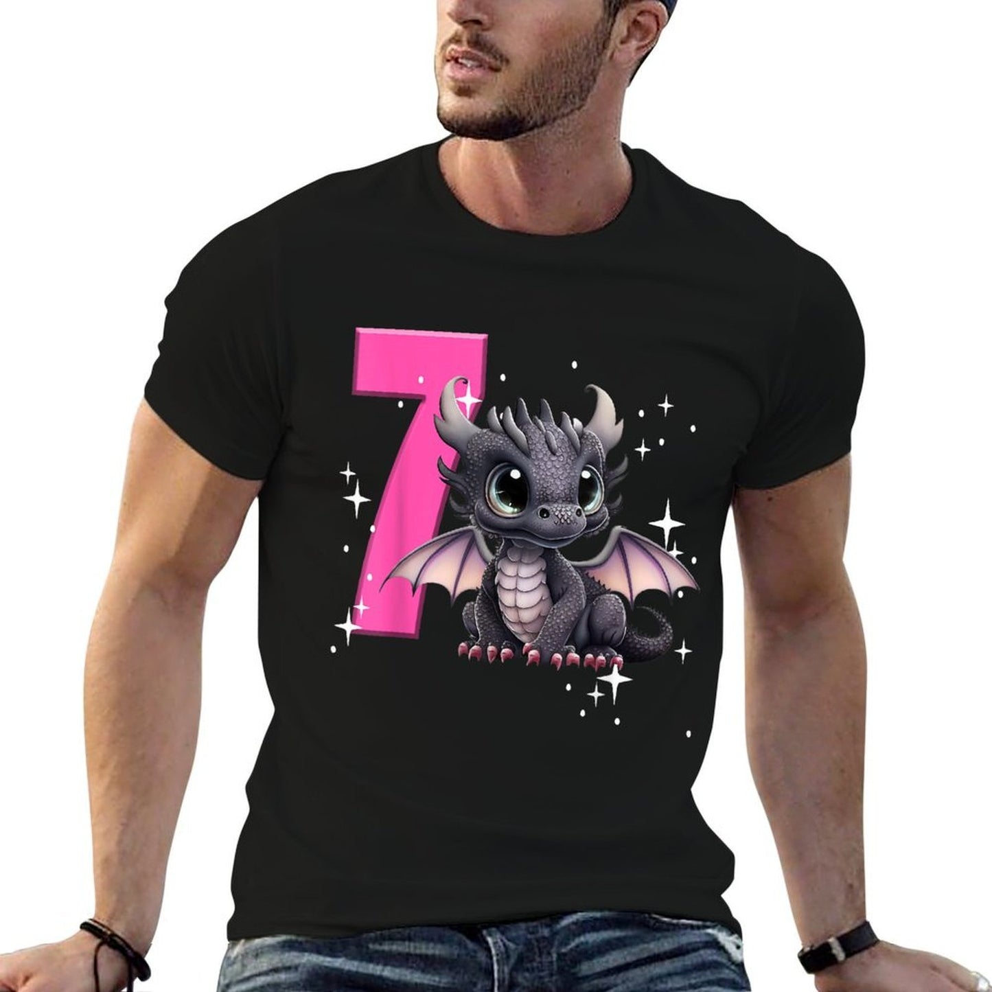 7th Birthday Dragon Party Birthday Girl Pink 7 Seven  Vintage-inspired T-Shirt