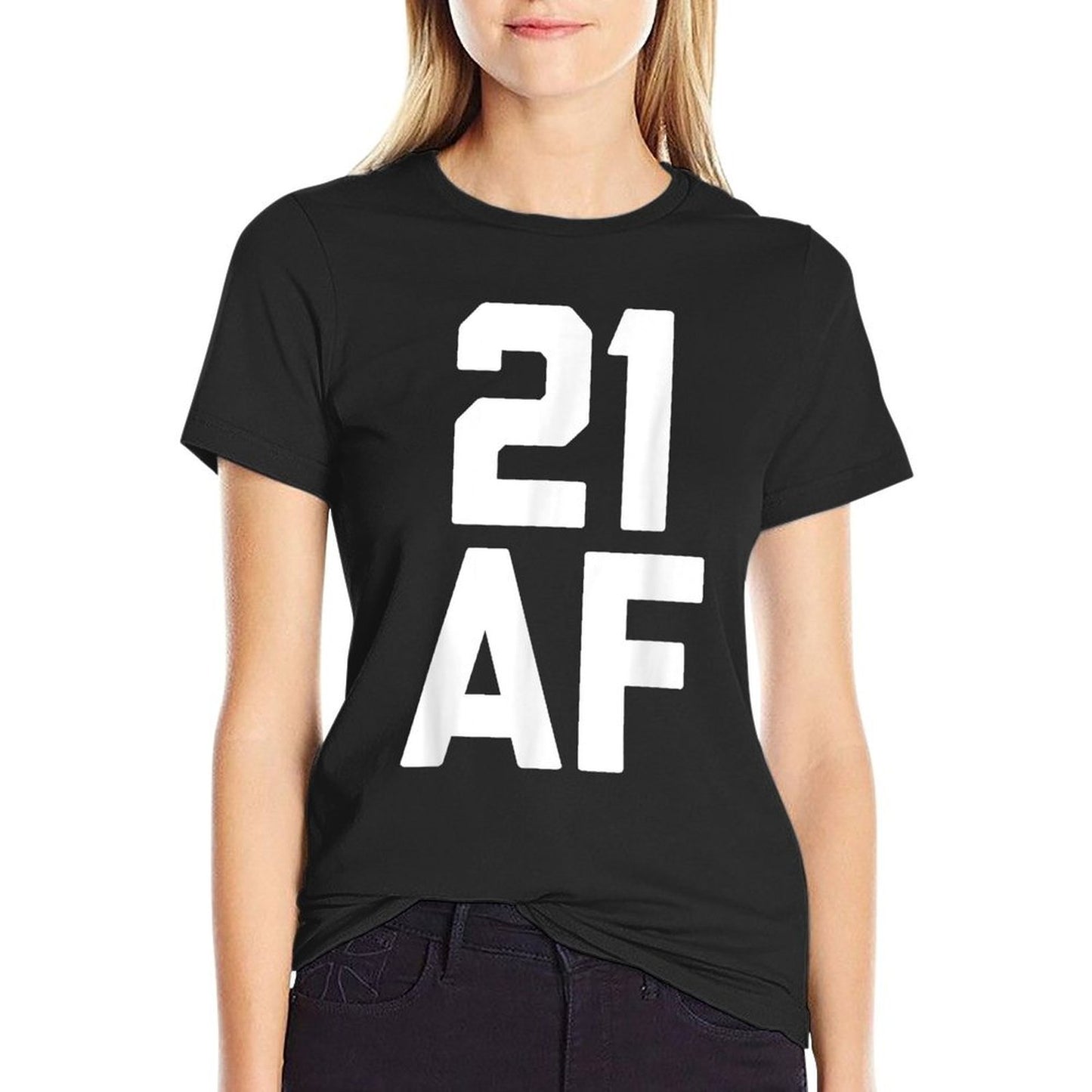 21 AF 21st Birthday  Ribbed Collar T-Shirt
