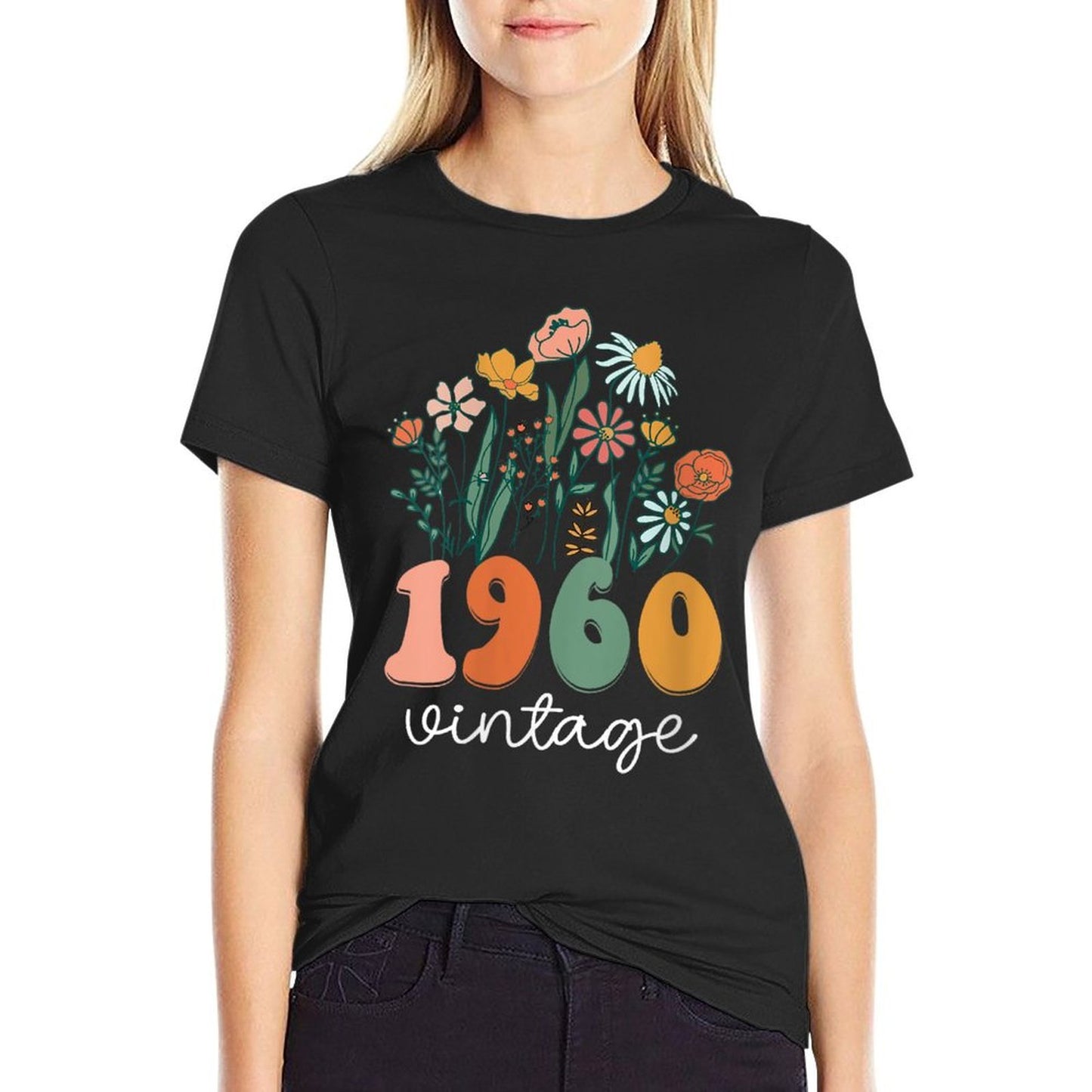 Womens 65 Years Old Vintage 1960 65th Women Birthday Wildflower  Tagless Design T-Shirt