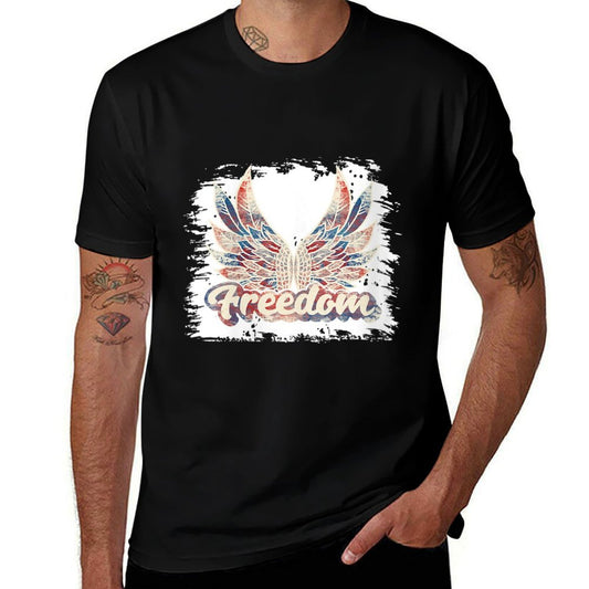 Womens Bleached July 4th Freedom Wings Patriotic USA Angel Wings  Breathable T-Shirt