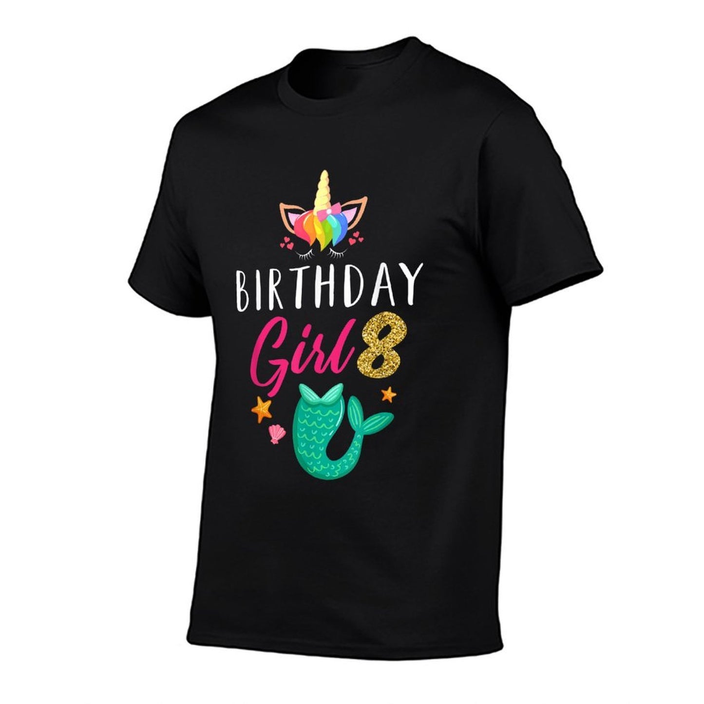 8th Birthday Girl Unicorn Mermaid Eight Years Old Birthday  Polyester Blend T-Shirt