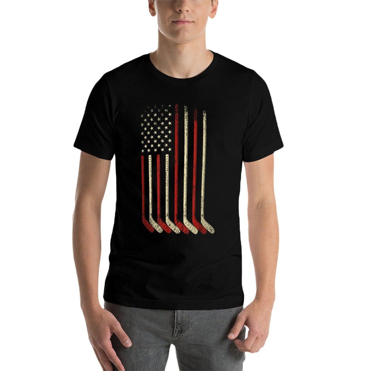 US Patriotic American Hockey Player Ice Hockey Women Girls Kids Men  Easy-care T-Shirt