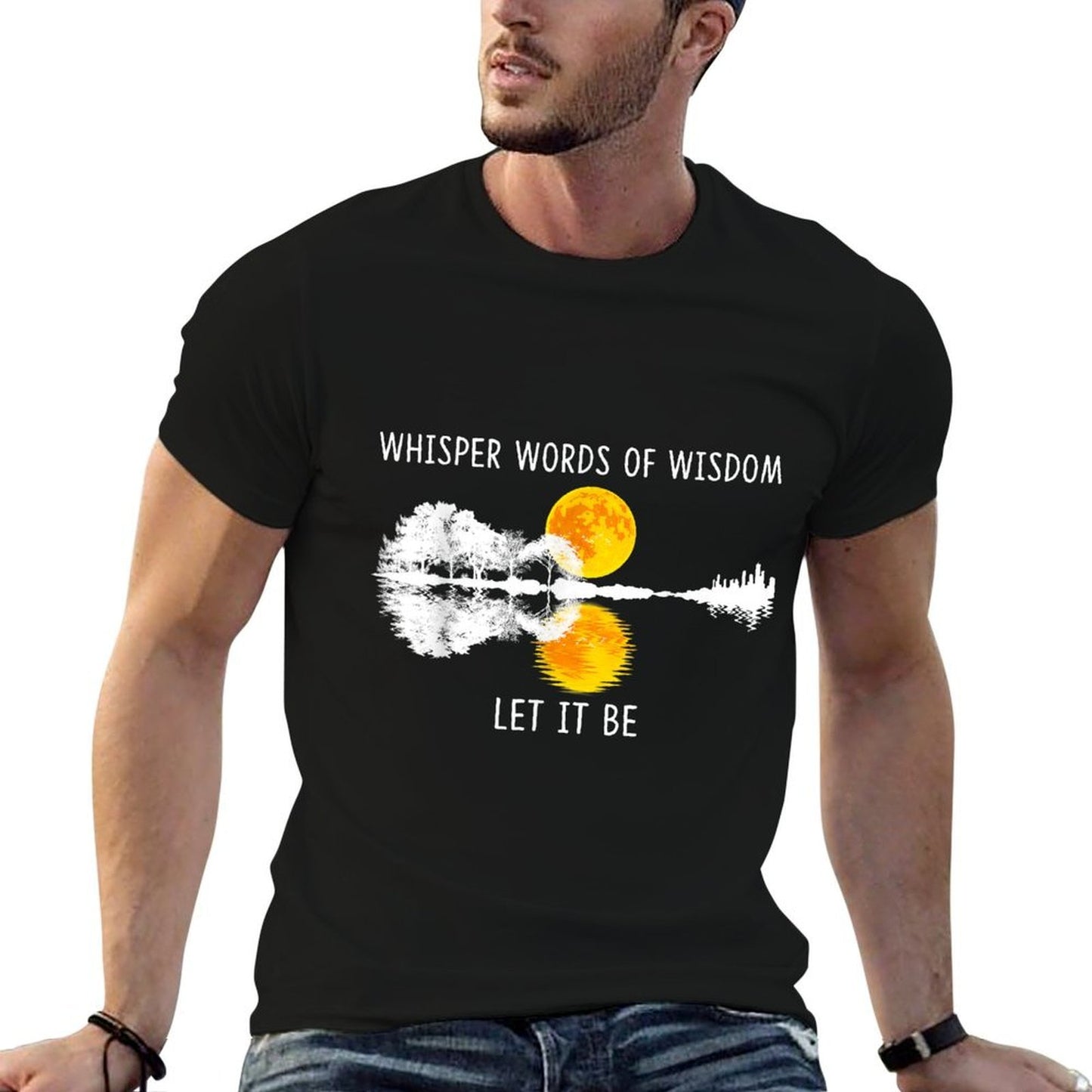 Whisper Words Of Wisdom Let-It Be Tshirt Guitar Lake Shadow  Graphic-printed T-Shirt