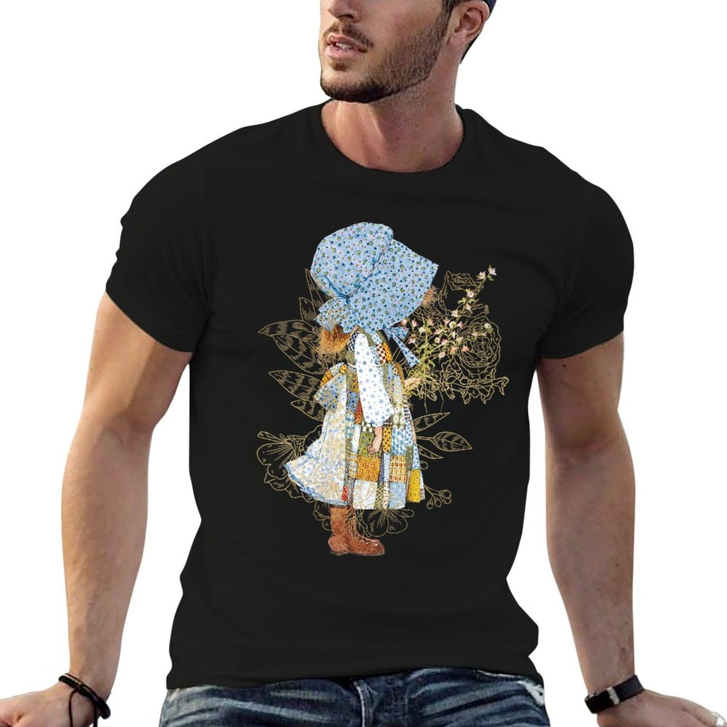 Womens Holly Hobbie Classic Hat And Flowers  Fade-proof Color T-Shirt