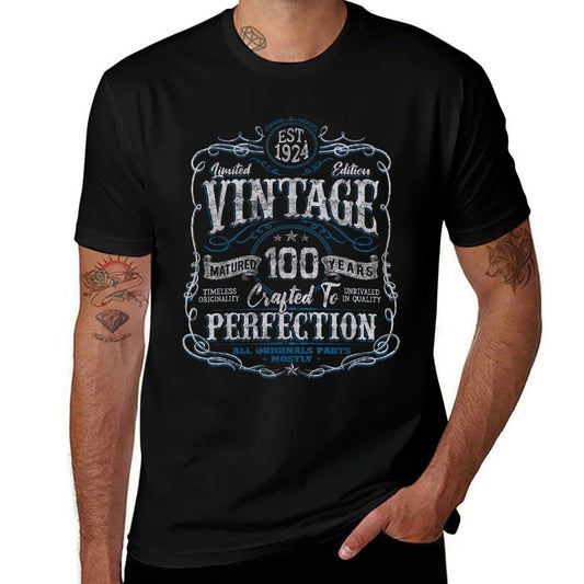 Vintage 1924 Limited Edition 100 Year Old 100th Birthday  Rolled Sleeves T-Shirt