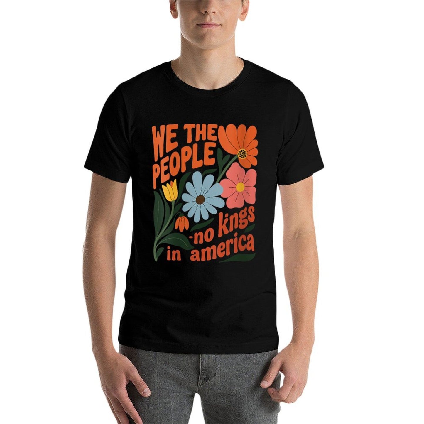 Womens No Kings in America We The People Retro Boho Floral Lovers  Tagless Design T-Shirt