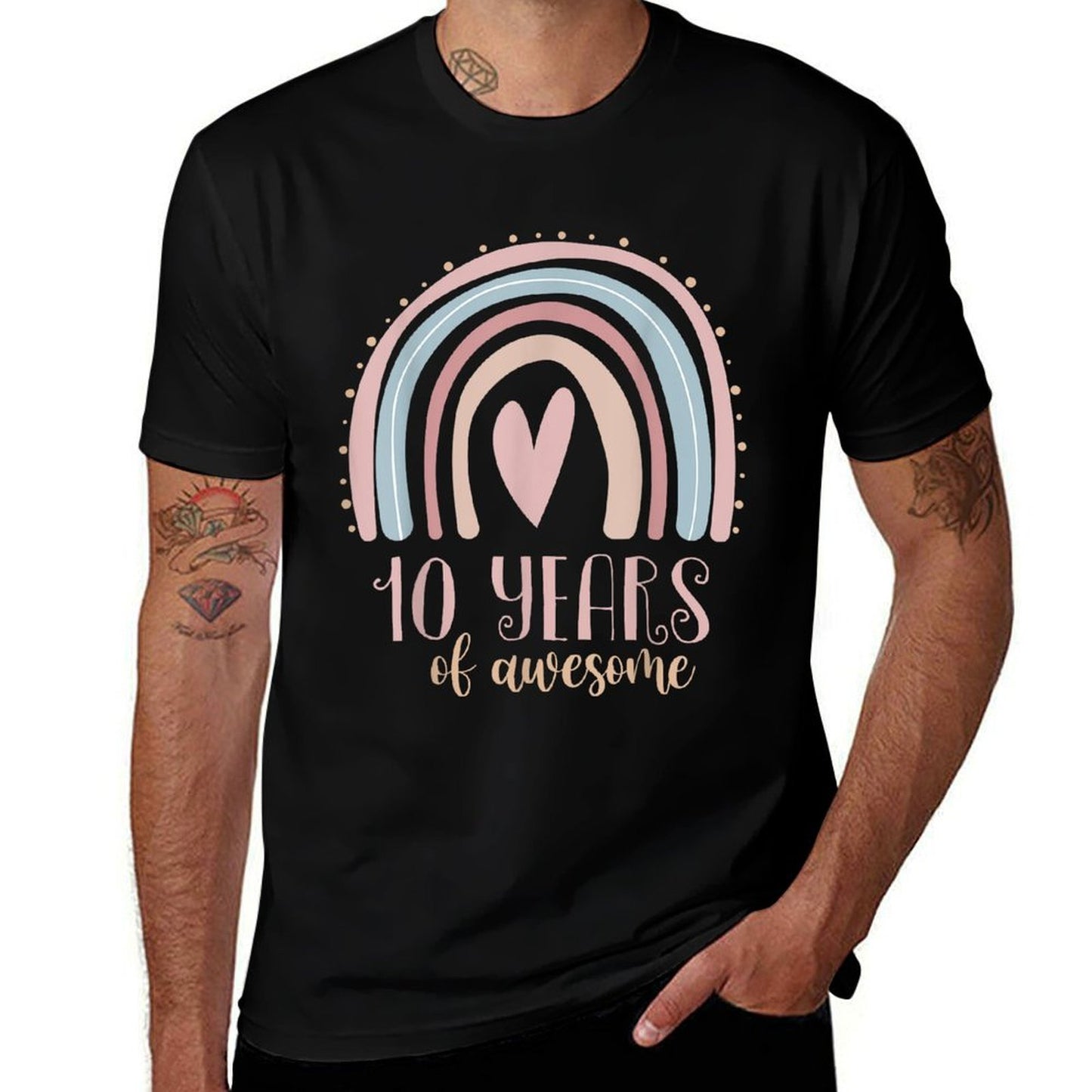 10 Years Of Awesome Girls 10th Birthday Pink Boho Rainbow  Polyester Blend T-Shirt