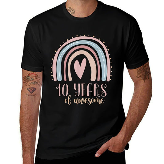 10 Years Of Awesome Girls 10th Birthday Pink Boho Rainbow  Polyester Blend T-Shirt