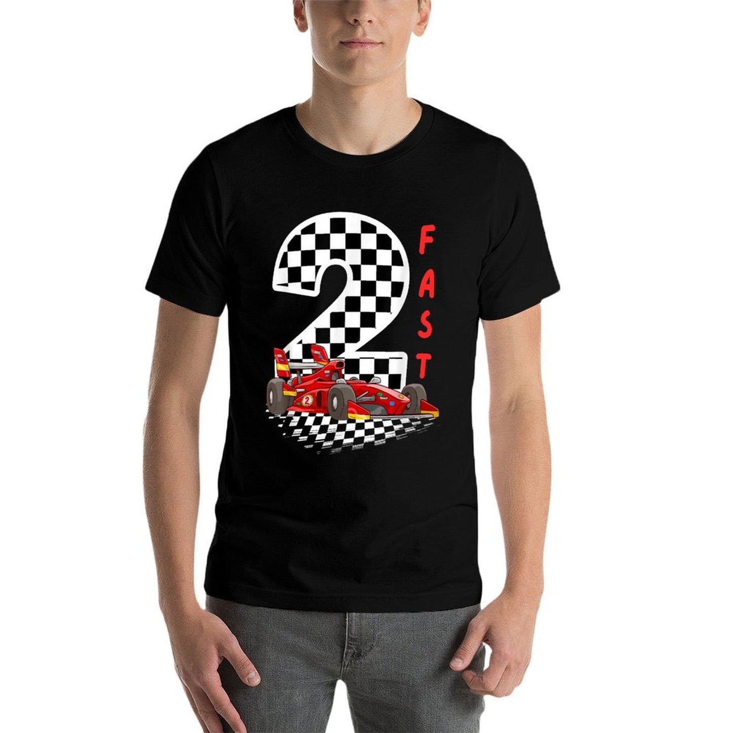 2 Year Old Kids Racing Car 2nd Birthday ,Two Fast  Ribbed Collar T-Shirt