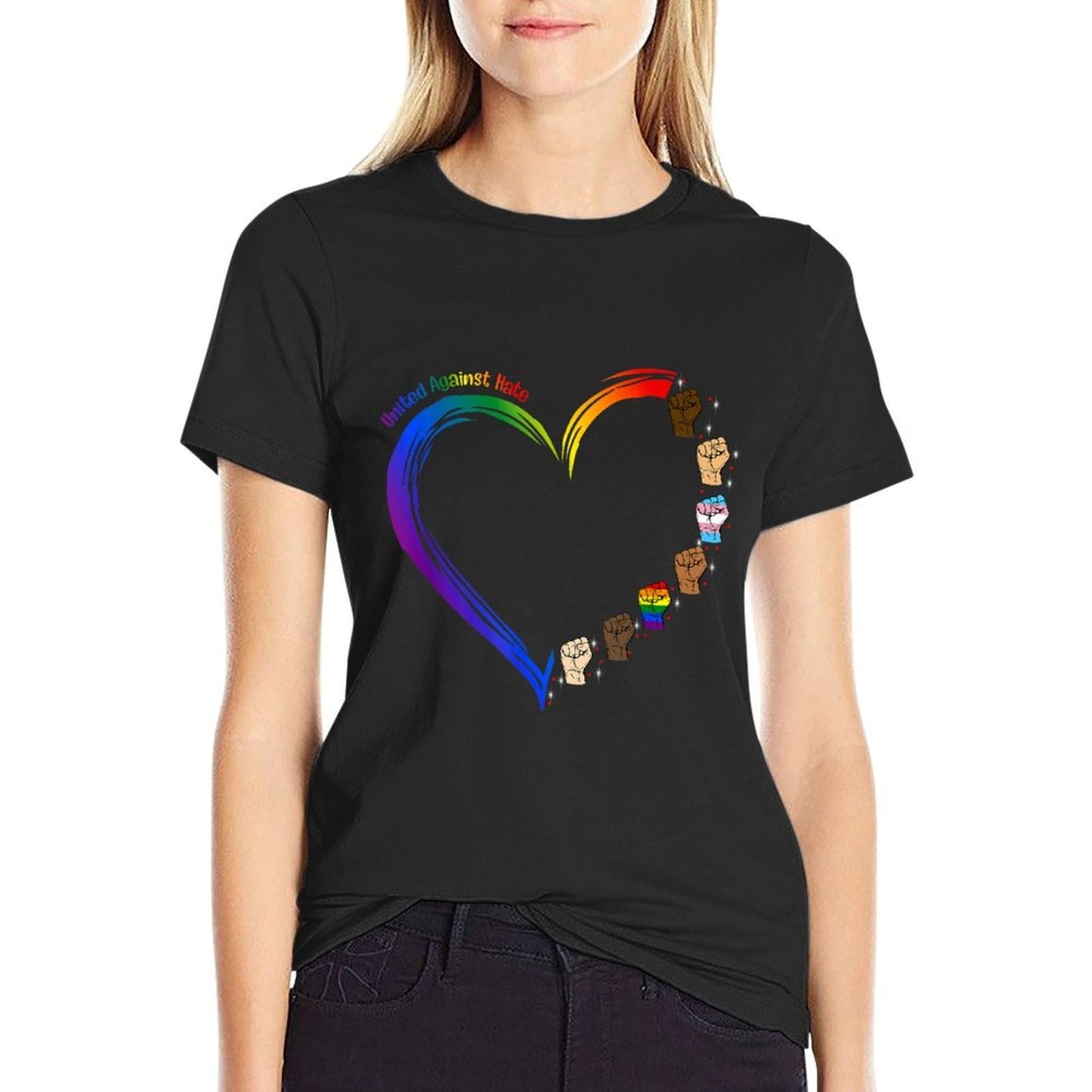 United Against Hate LGBT Pride Black Melanin Heart Rainbow  Classic T-Shirt