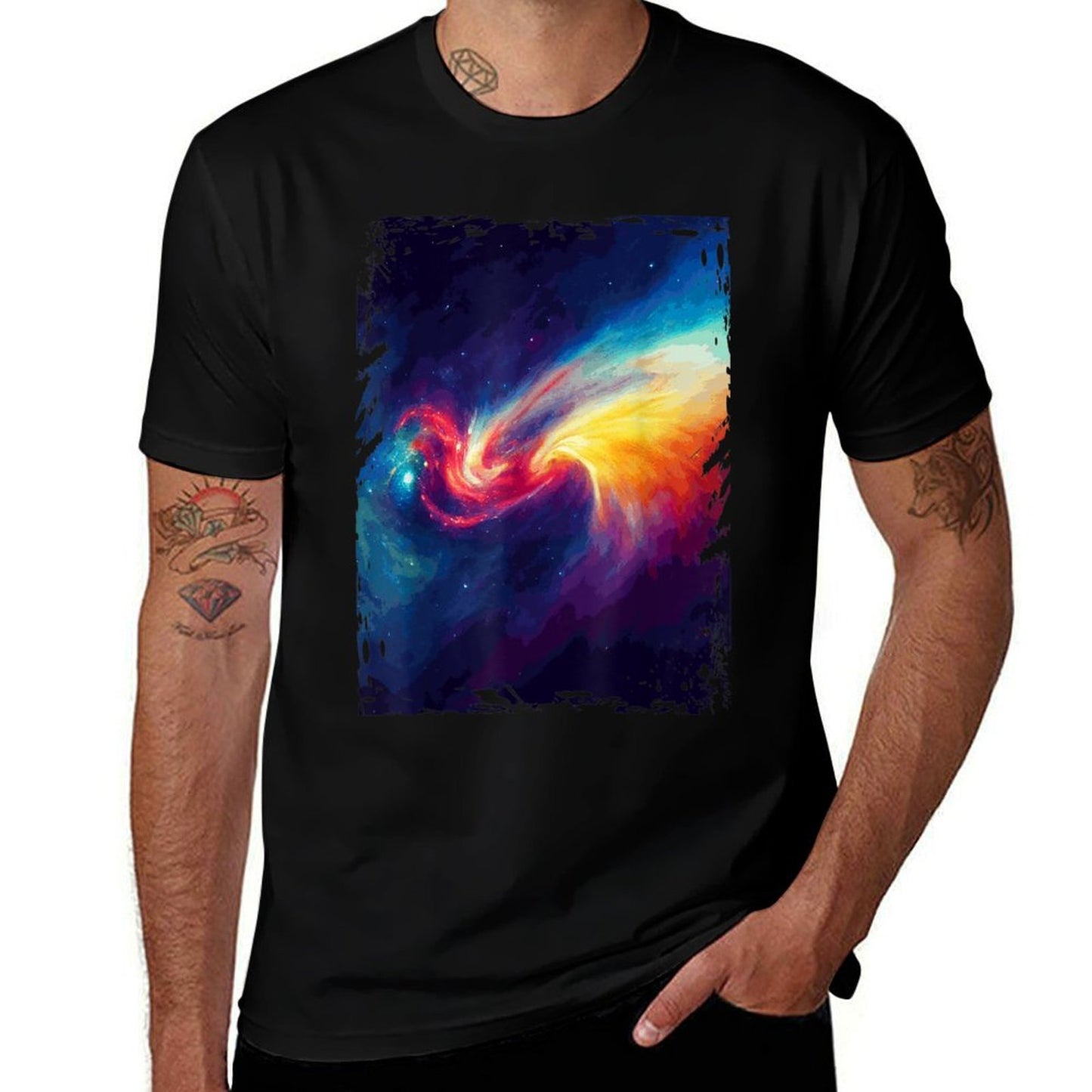 Yellow Space Galaxy Abstract Watercolor Nebula Pattern  Durable T-Shirt