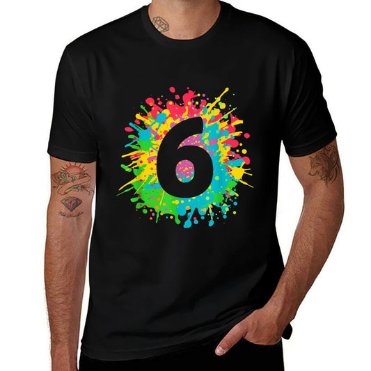 6th Birthday T-shirt for Girls, Boys. 6, Paint Splashes Tee.  Durable T-Shirt
