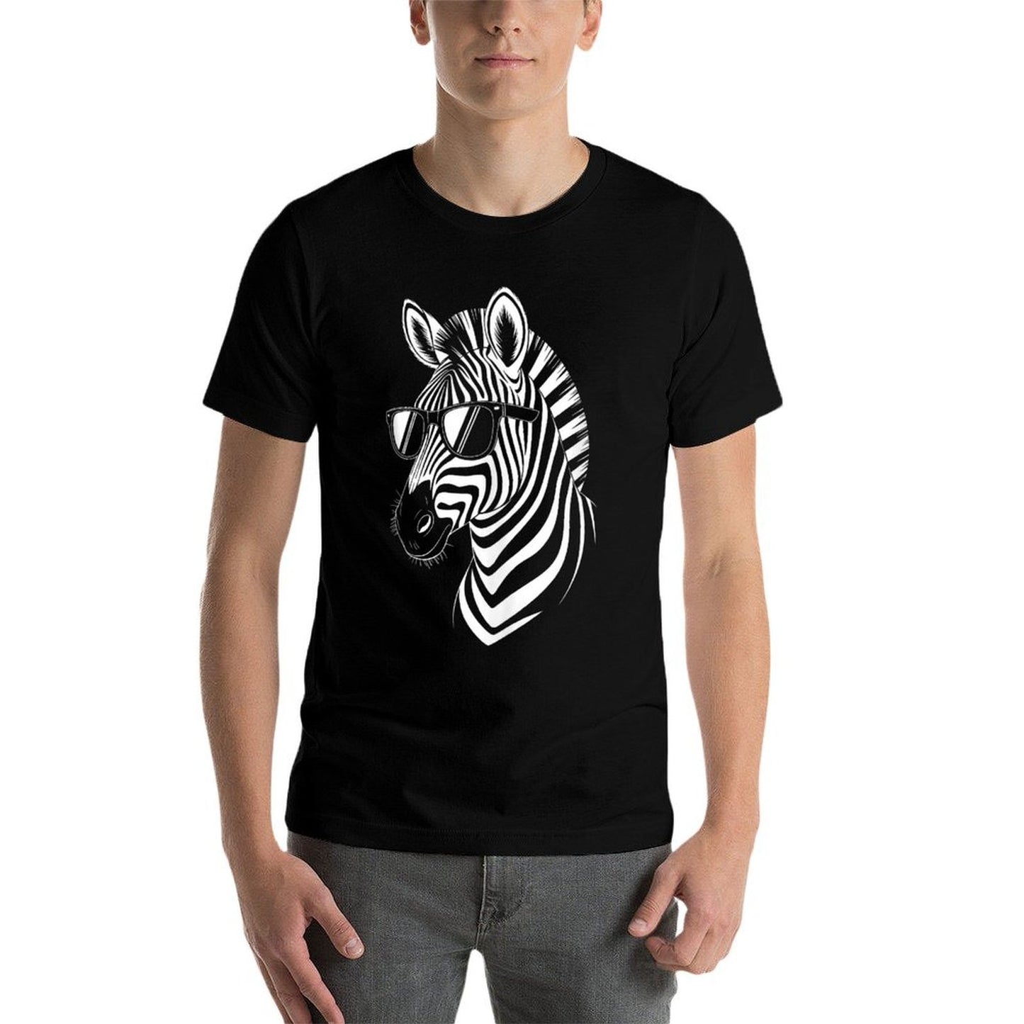 Zebra With Sunglasses Funny Zebra  Ribbed Collar T-Shirt