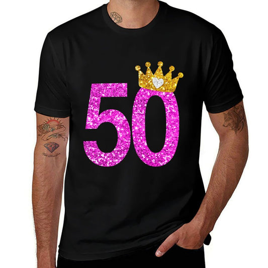 50th Birthday Princess Crown Long Sleeve Shirt  Ribbed Collar T-Shirt