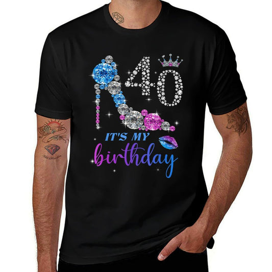 Women It's My 40th Purple Shoe Crown Happy 40th Birthday  Fade-proof Color T-Shirt