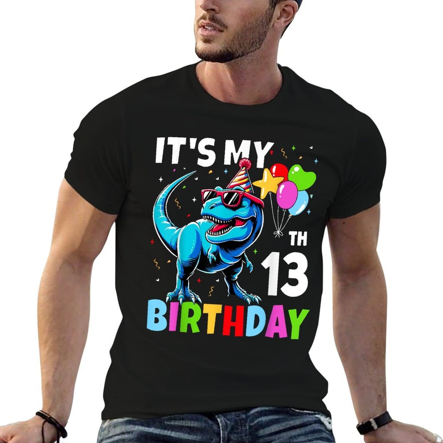 13th Birthdayn Boy 13yr 13 Year Old Dinosaur T-Rex  Wrinkle-resistant T-Shirt
