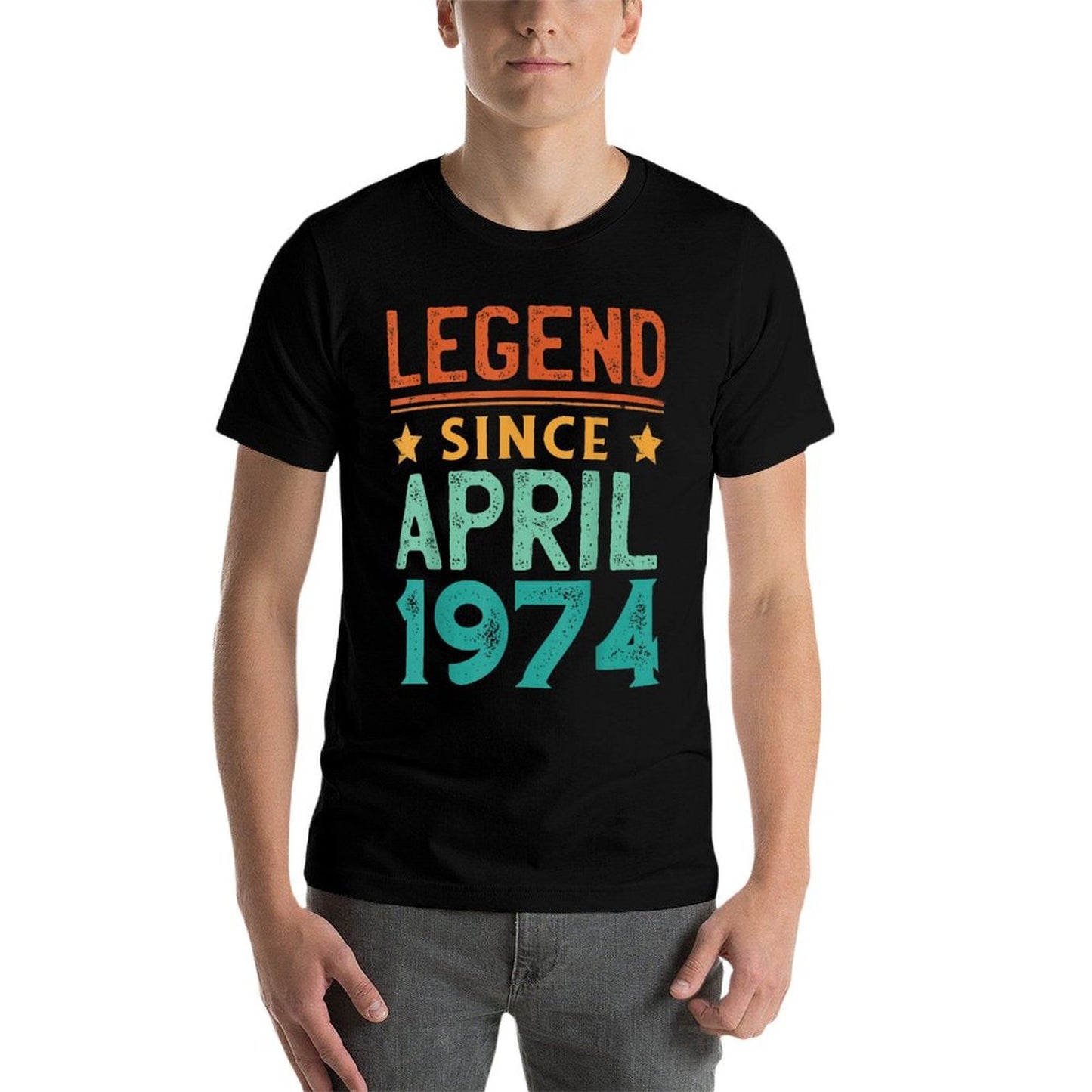 50 Years Old Legend Since April 1974 50th Birthday  Ribbed Collar T-Shirt