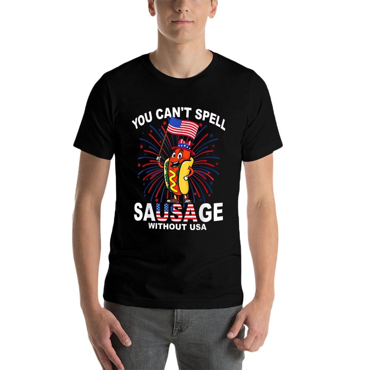 You Cant Spell Sausage Without USA Funny Wiener 4th Of July  Lightweight T-Shirt