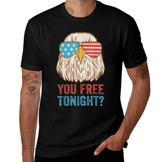 You Free Tonight Eagle Sunglasses USA 4th July Party Attire  Rolled Sleeves T-Shirt