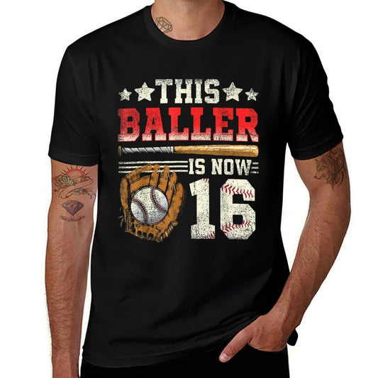 16th Birthday Boys Baseball 16 Year Old Birthday  Ribbed Collar T-Shirt