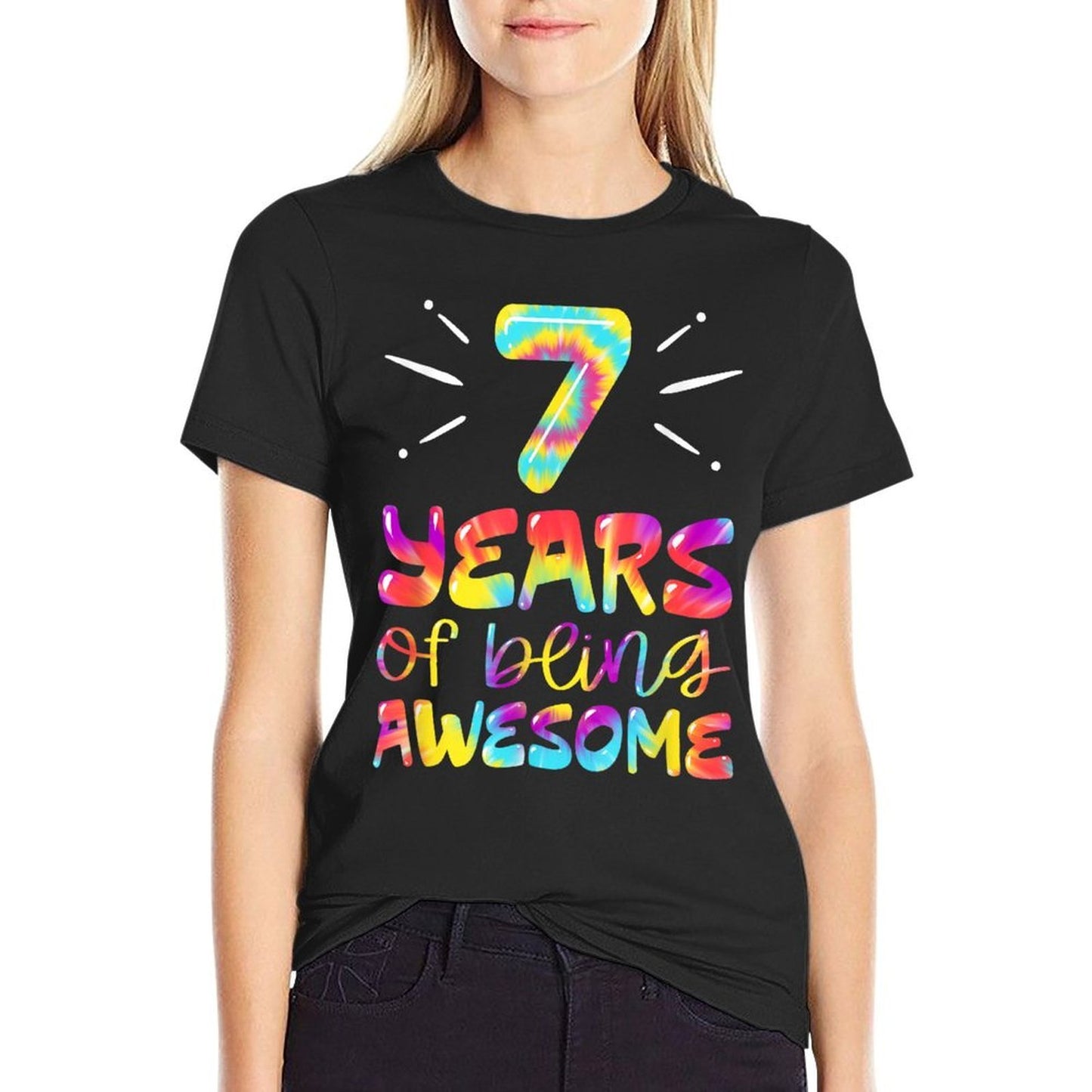 7 Years of Being Awesome Tie Dye 7 Years Old 7th Birthday  Tagless Design T-Shirt