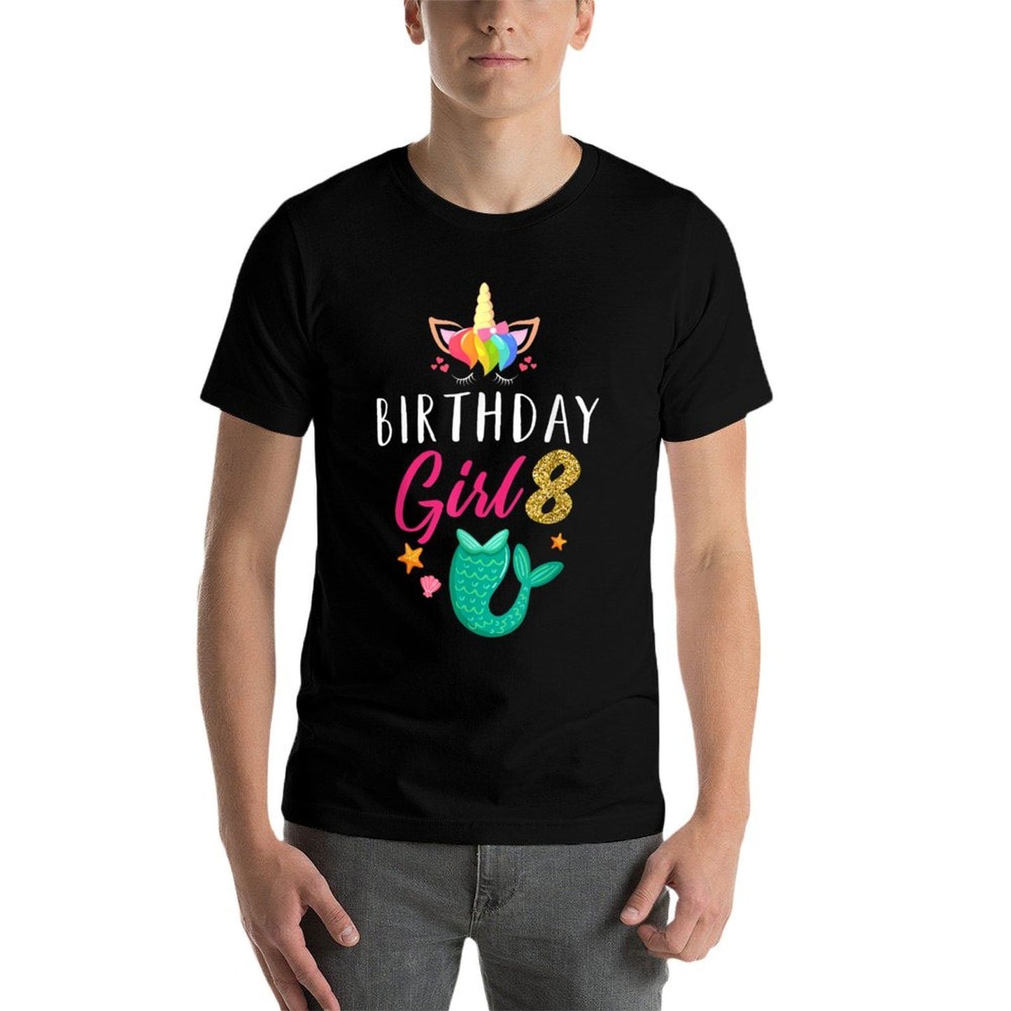 8th Birthday Girl Unicorn Mermaid Eight Years Old Birthday  Polyester Blend T-Shirt