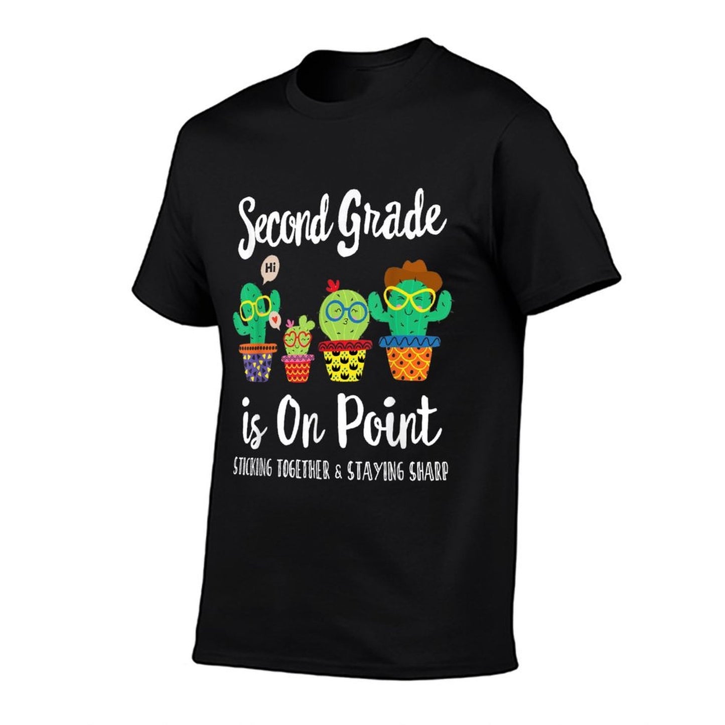 2nd Grade Is on Point, 1st Day of School Cactus Teacher Men Women Kids  Ribbed Collar T-Shirt