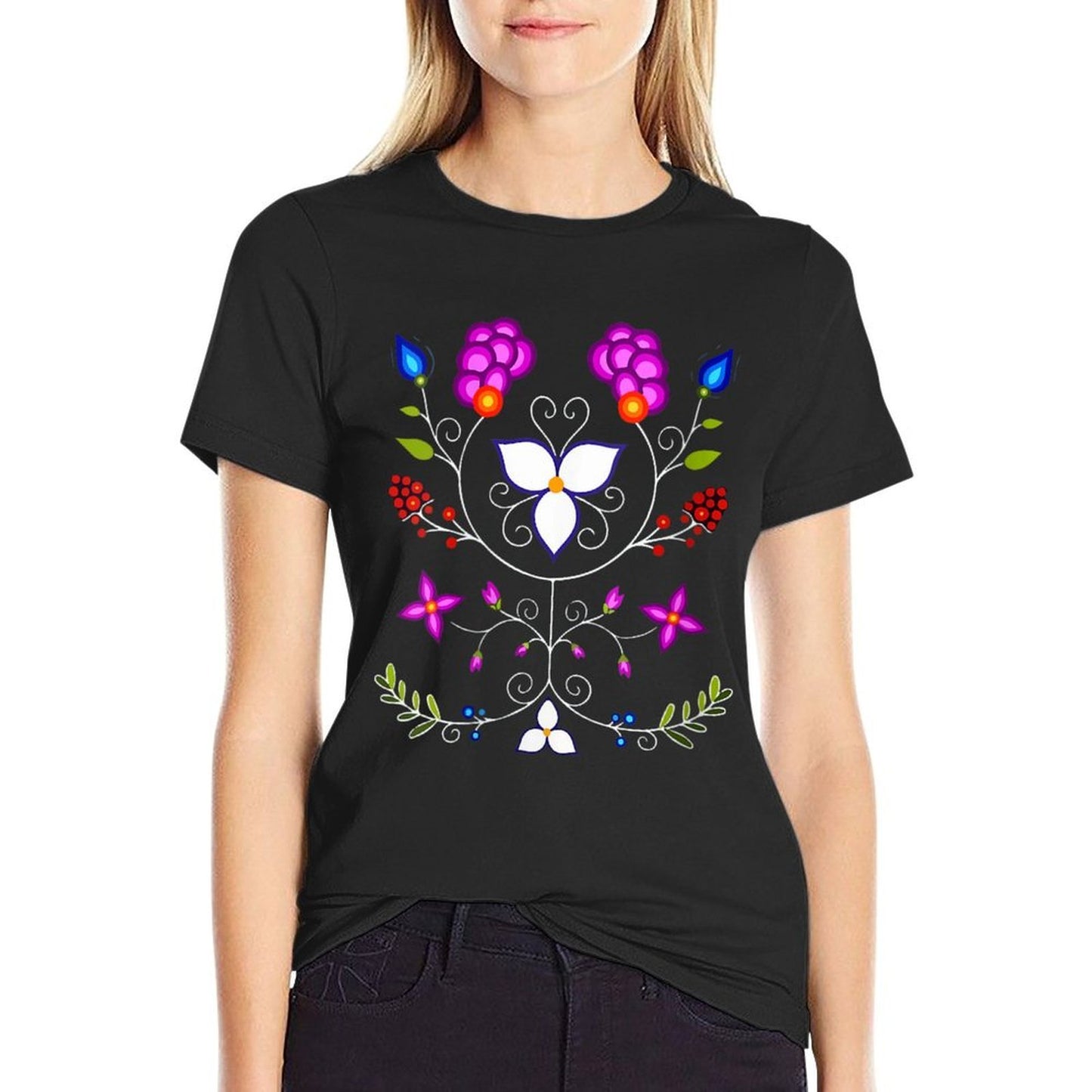 Womens Ojibwe Floral Native American Flowers Indigenous Botanical  Relaxed-fit T-Shirt