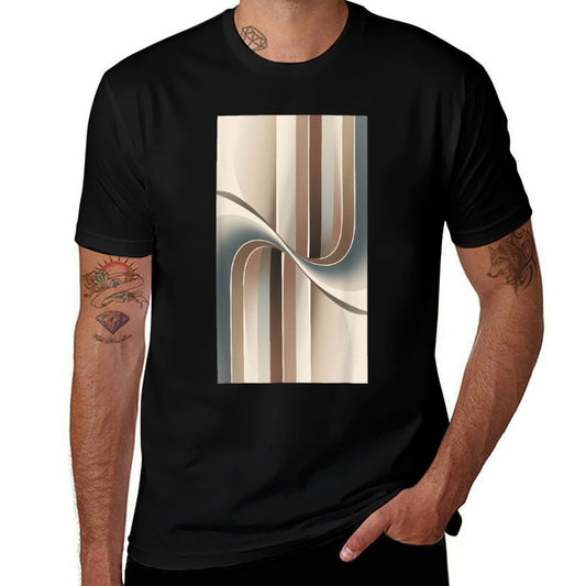 Abstract Geometric Minimalist Curves Aesthetic  Rolled Sleeves T-Shirt