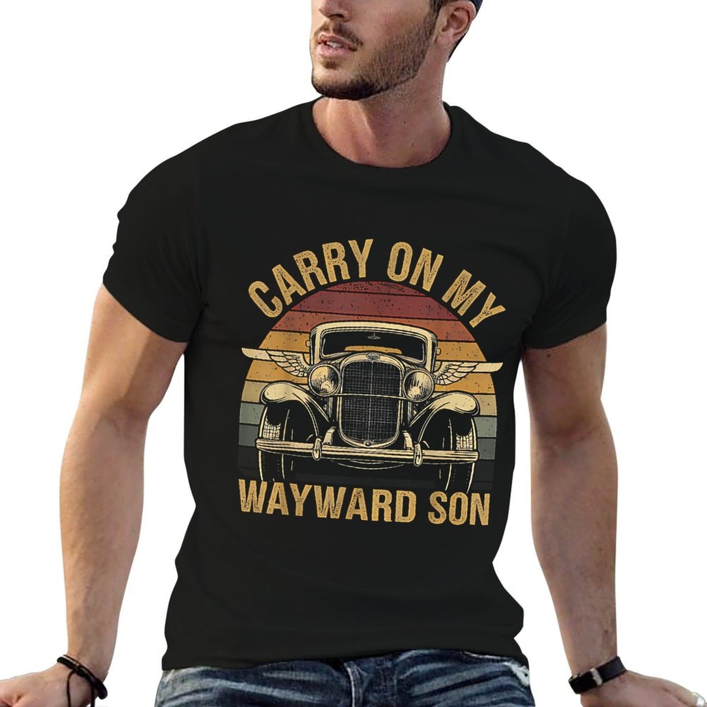 Wayward Son Kansas Rock Classic Car Graphic Design  Easy-care T-Shirt