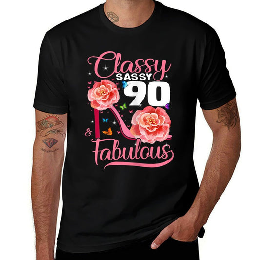 Womens Classy Sassy 90 And Fabulous 90th Birthday  Heathered Texture T-Shirt