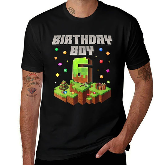 6th Birthday Boy Kids Gaming Pixel Number Party 6 Year Old  Relaxed-fit T-Shirt