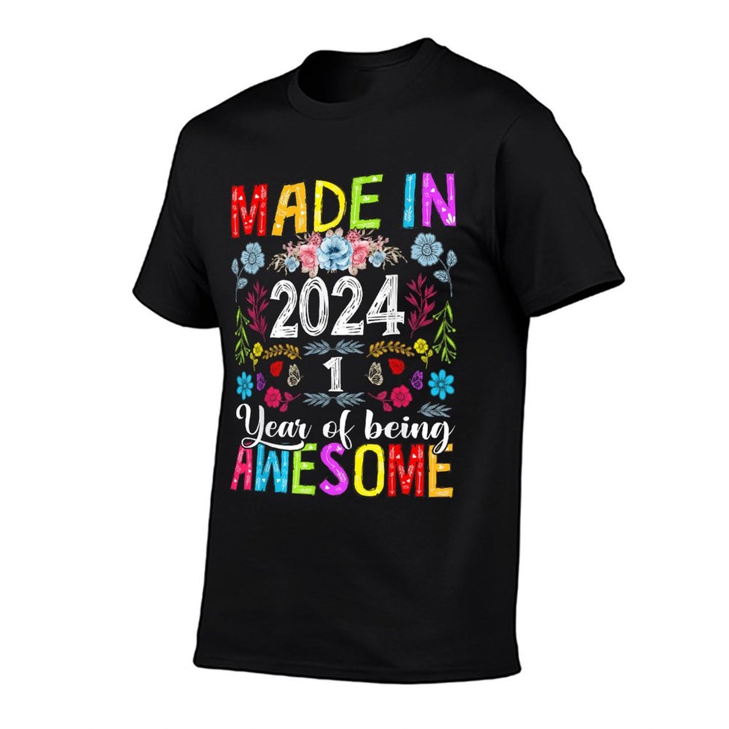 1 Years Old Made In 2024 Funny Floral 1st Birthday Girls  Rolled Sleeves T-Shirt