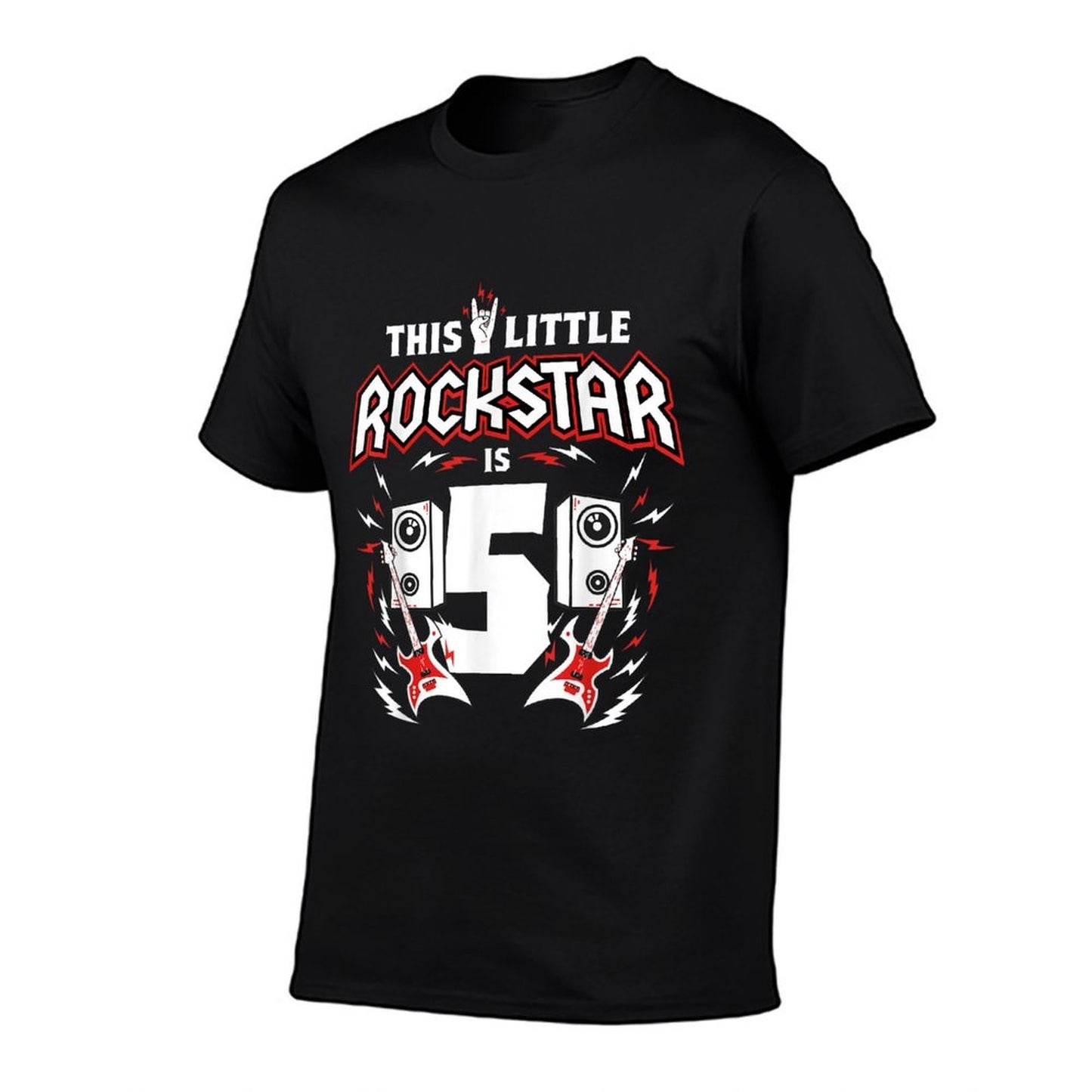 5th Birthday Rock And Roll Star Guitar 5 Year Old B-Day  Rolled Sleeves T-Shirt