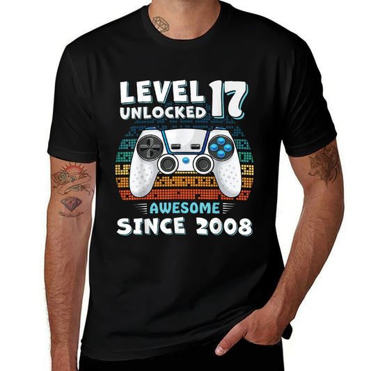 17 Year Old BDay Decorations Men Boy 17yr 2008 17th Birthday  Ribbed Collar T-Shirt