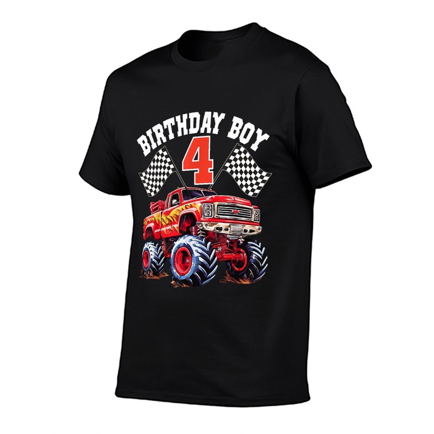 4 Year Old 4th Birthday Boys Monster Truck Car  Durable T-Shirt