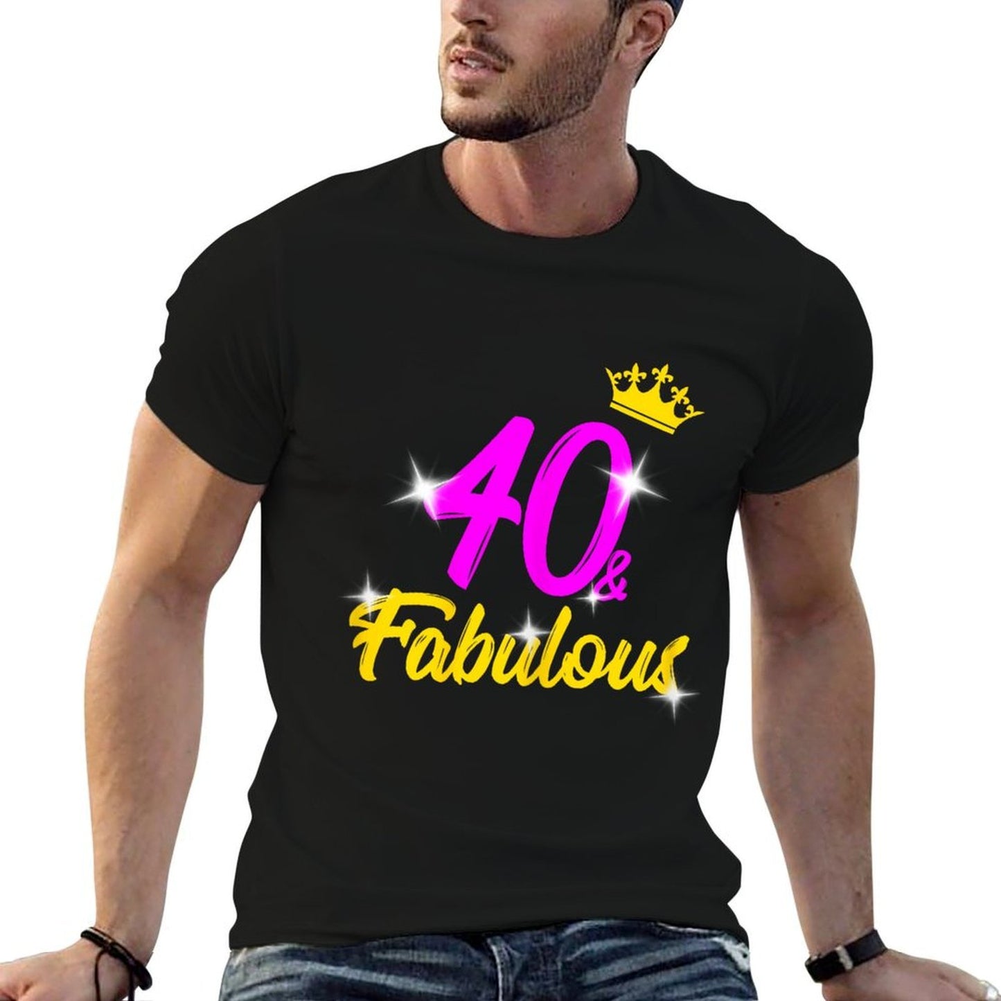 Womens 40 And Fabulous Queen 40th Birthday  Ribbed Collar T-Shirt