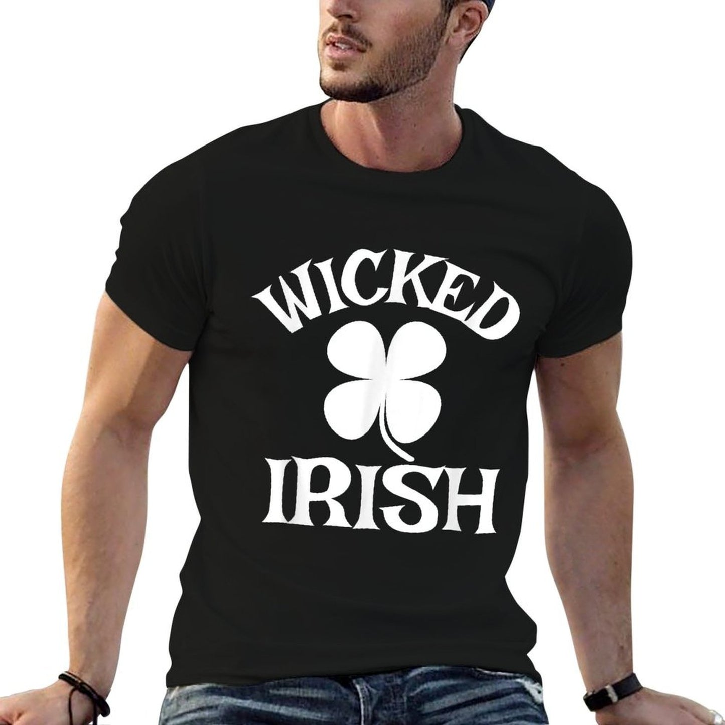 Wicked Irish St Patricks Day for Men Women & Kids  Ribbed Collar T-Shirt