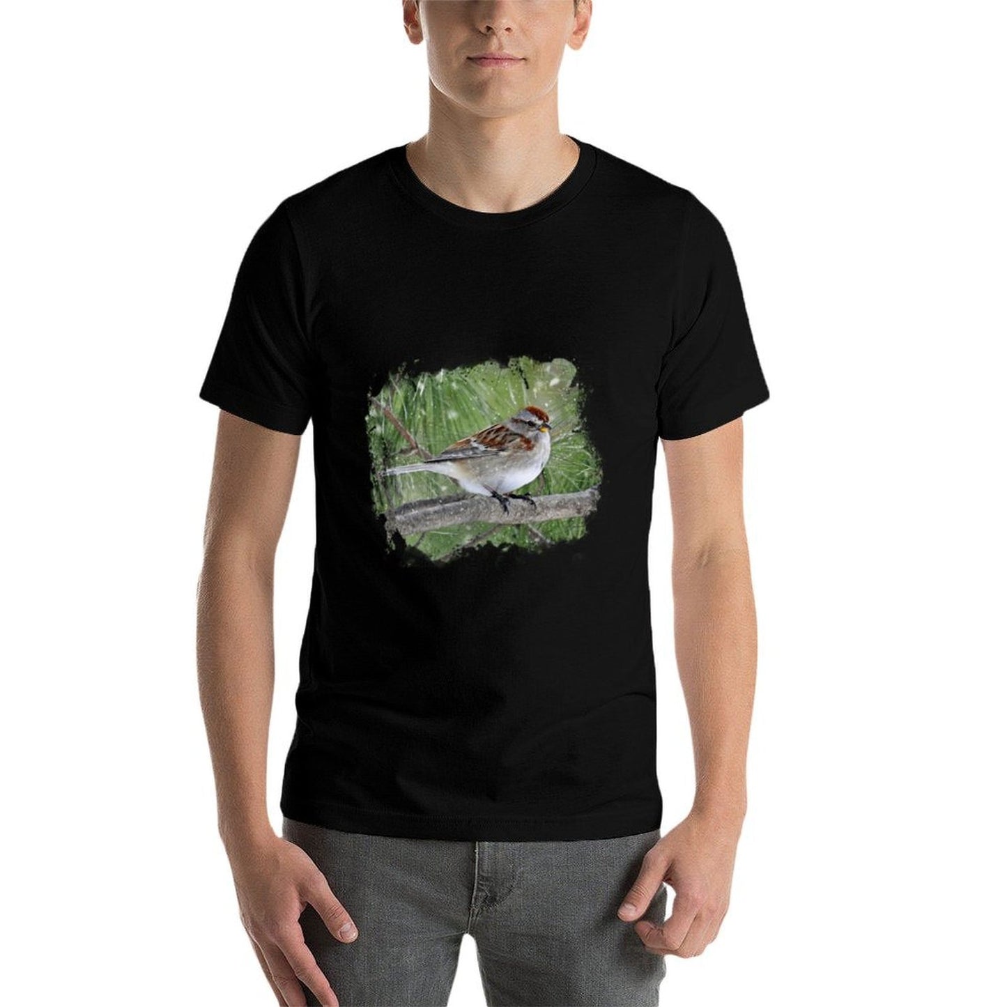 Winter Sparrow Bird on Branch Landscape Bird Watching  Odor-resistant T-Shirt