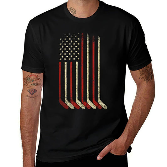 US Patriotic American Hockey Player Ice Hockey Women Girls Kids Men  Easy-care T-Shirt