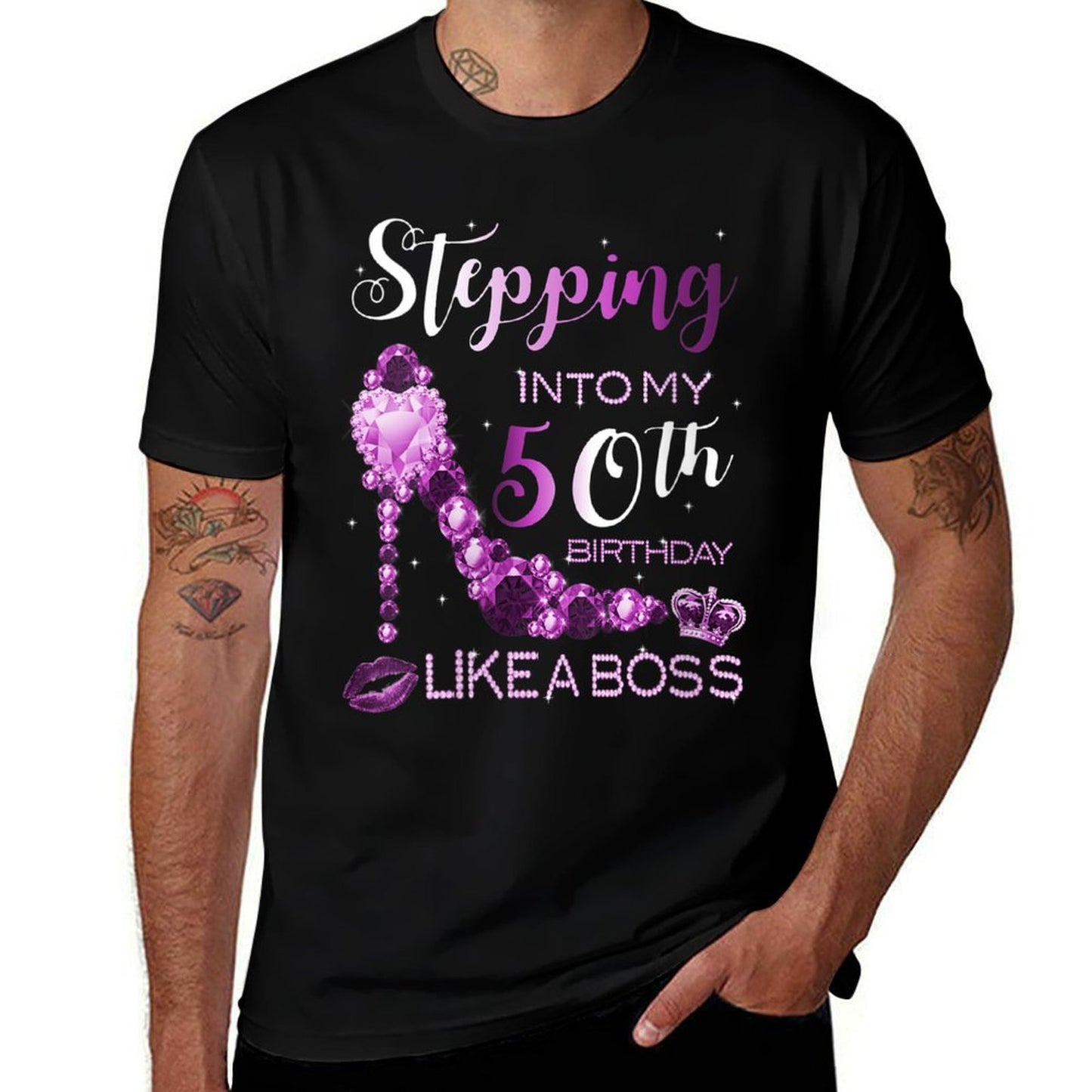 Womens 50th Birthday Women Amethyst Birthstone February Gift  Rolled Sleeves T-Shirt