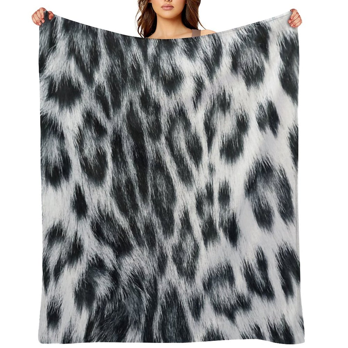 Snow Leopard Real to Life Print Sustainable Throw Blanket