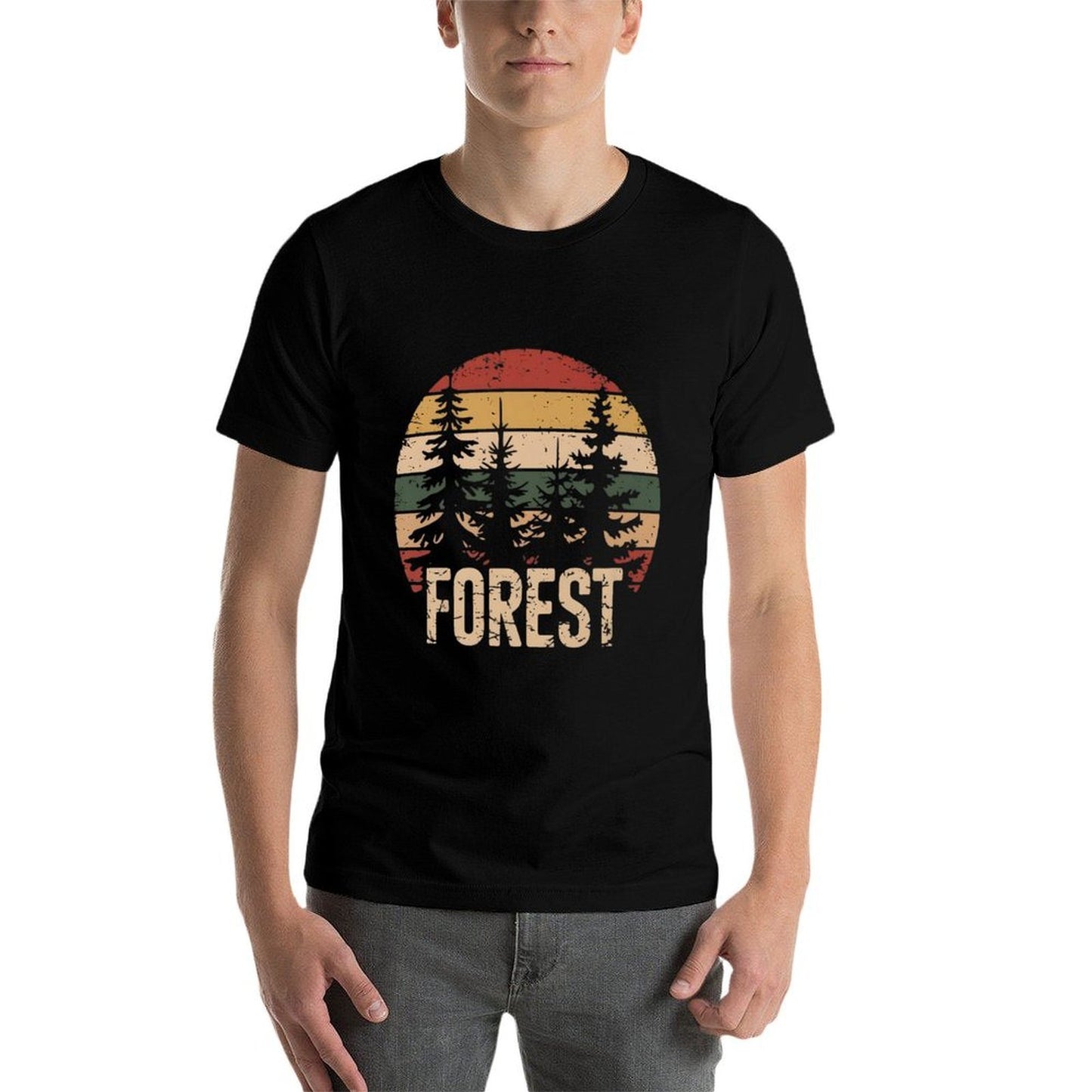 Wildlife Trees Outdoors Nature Retro Forest Sleeveless Premium  Ribbed Collar T-Shirt