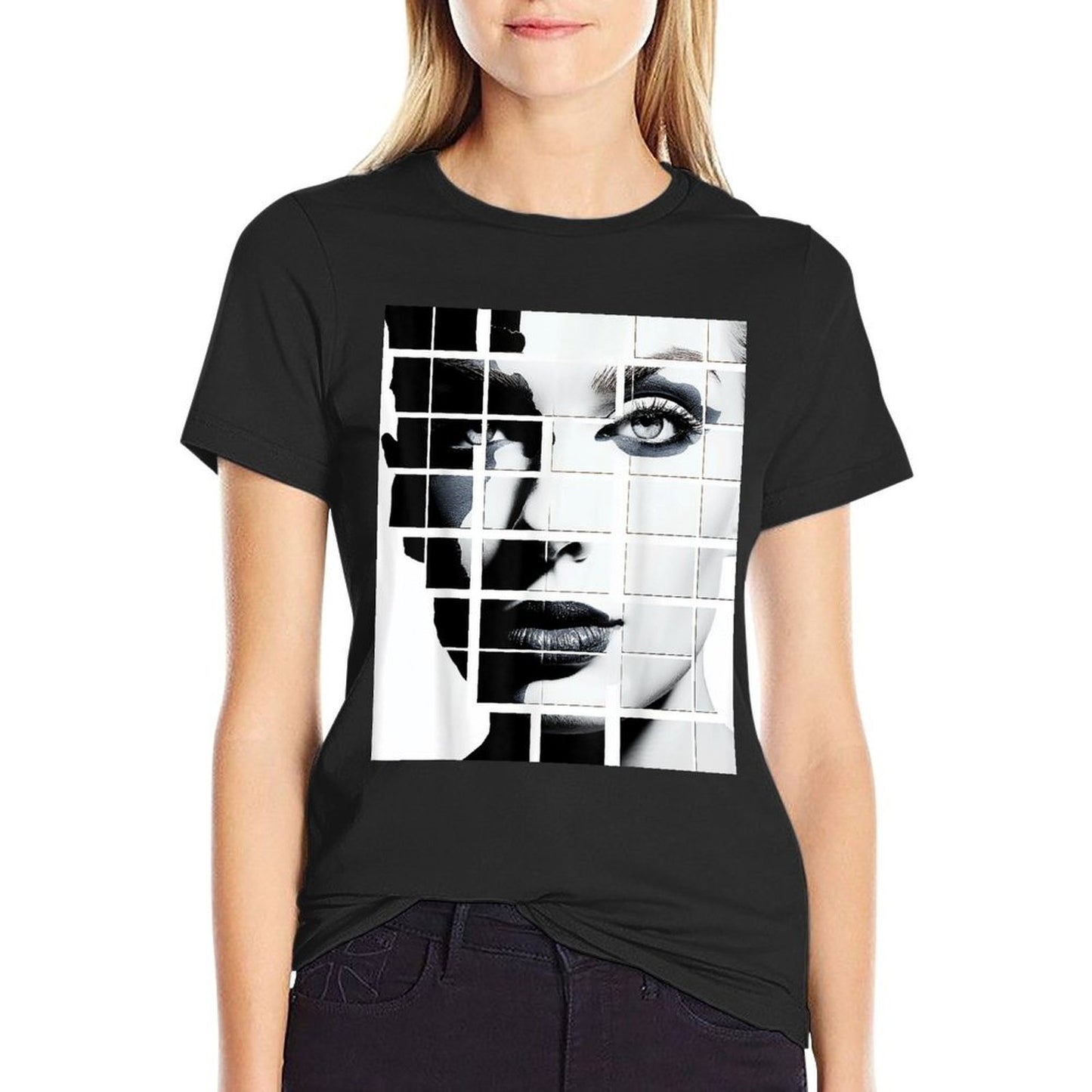 Women Geometric Drawing Human Art Abstract Graphic Women  Soft T-Shirt