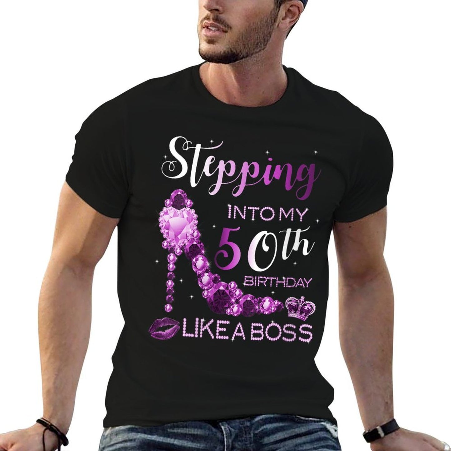 Womens 50th Birthday Women Amethyst Birthstone February Gift  Rolled Sleeves T-Shirt