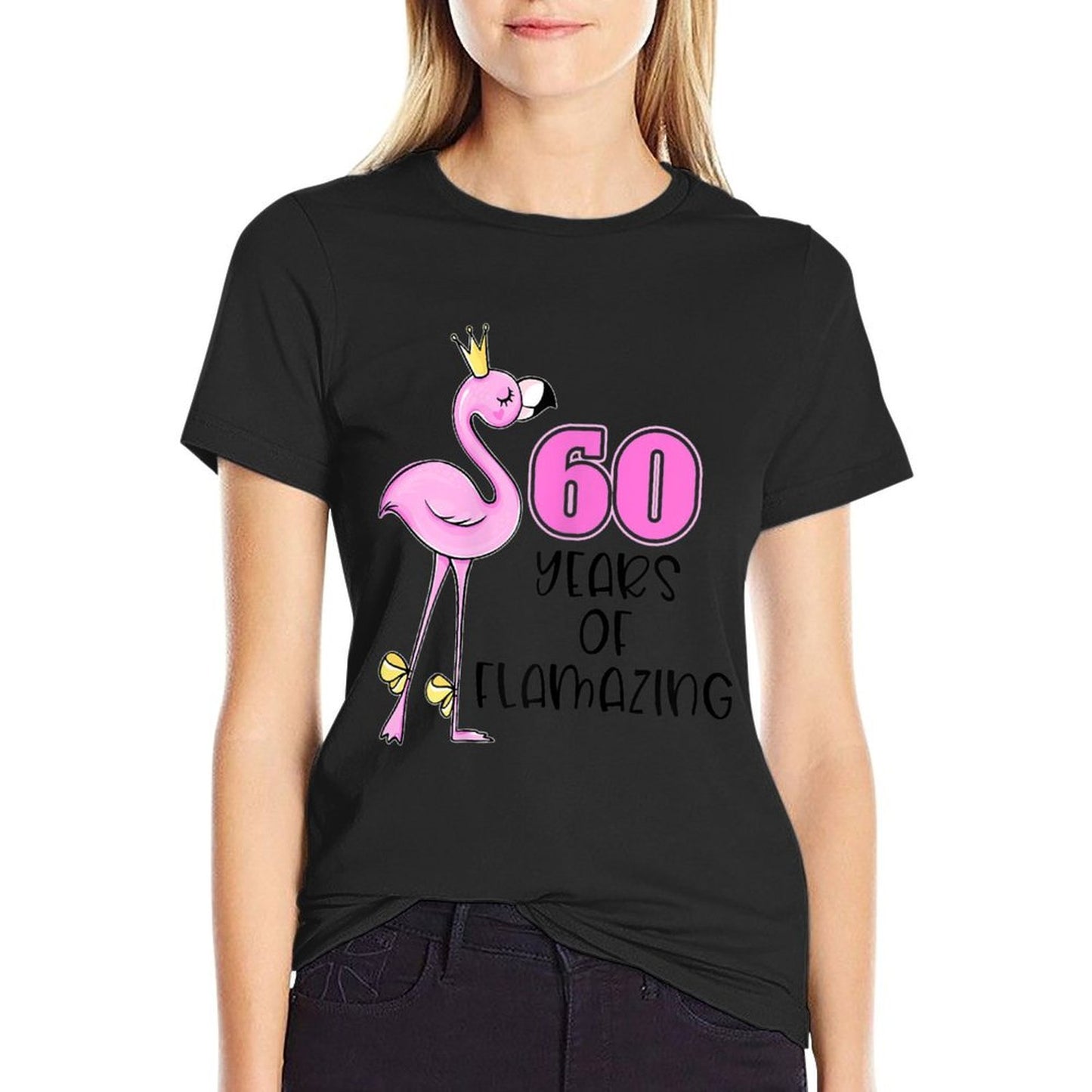Womens 60 Years Of Flamazing Flamingo Design Beach 60th Birthday  Heathered Texture T-Shirt